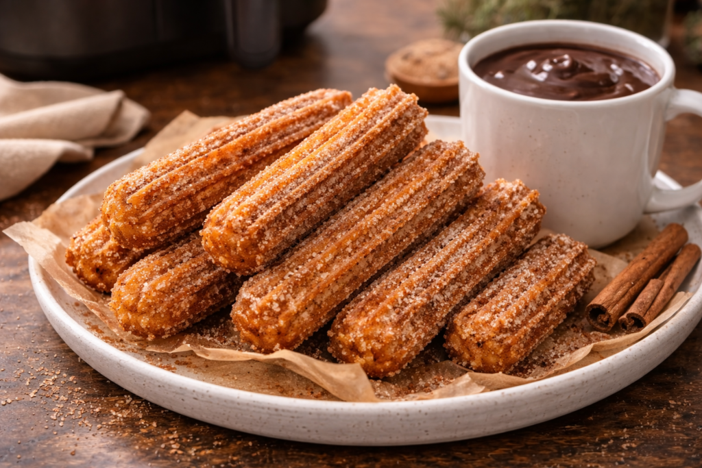 30 Postres en Freidora de Aire: Dulces Irresistibles Sin Remordimientos 3 churros crujientes en freidora de aire con azúcar y canela