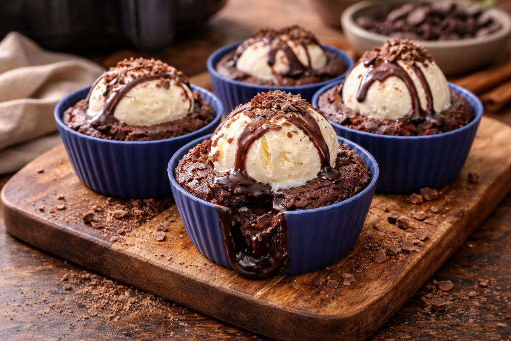 30 Postres en Freidora de Aire: Dulces Irresistibles Sin Remordimientos 4 brownies de chocolate en freidora de aire con helado