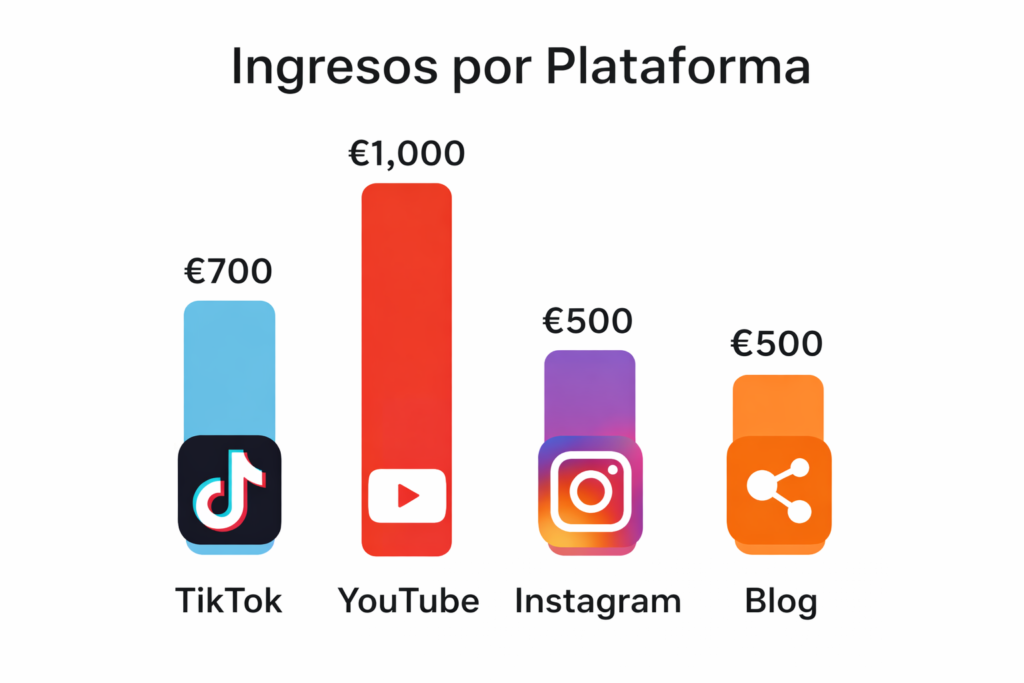 Comparativa de ingresos por subir vídeos de recetas a TikTok YouTube Instagram y blog